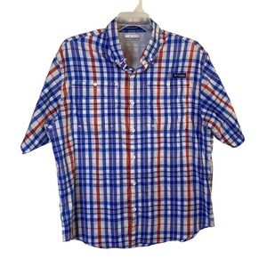 Columbia PFG Super Tamiami Mens Large Blue Red Plaid Fishing Shirt FM7189